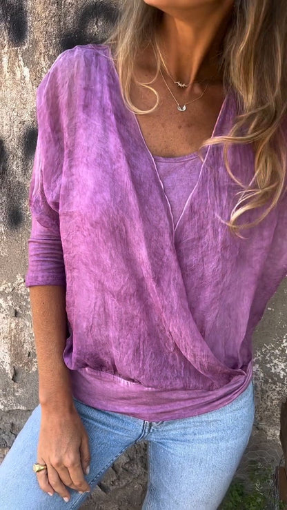 Solid Color Round Neck Mid-sleeve Top