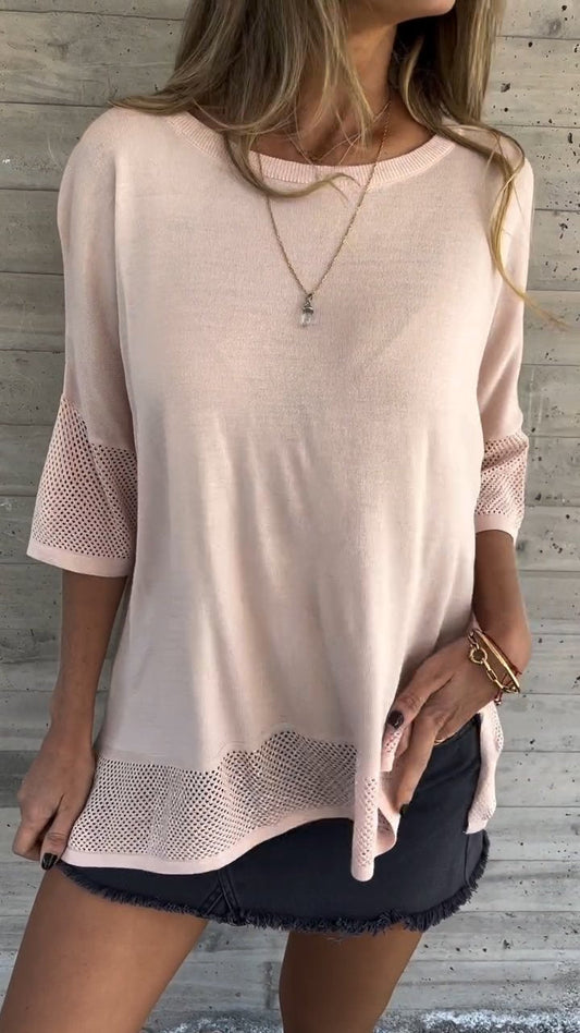 Casual Round Neck Hollow Sleeve Top