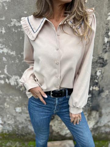 Women's Lapel Single-breasted Long-sleeved Top