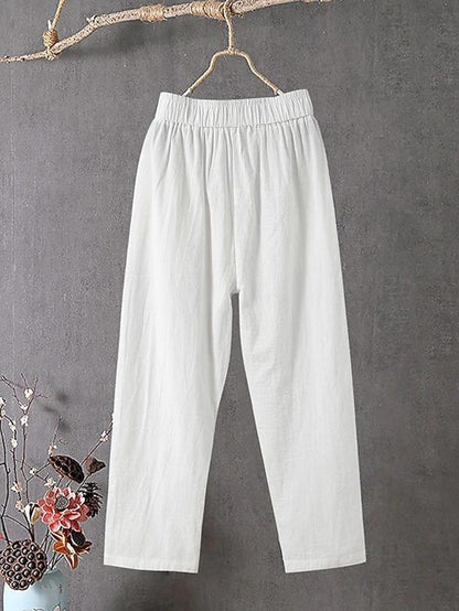 Women's Slacks Baggy Cropped  Ankle-Length Linen Pocket Elastic Mid Waist Pants