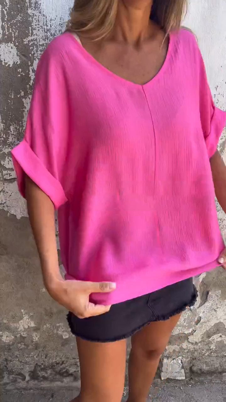 V-neck Mid-sleeve Casual Top