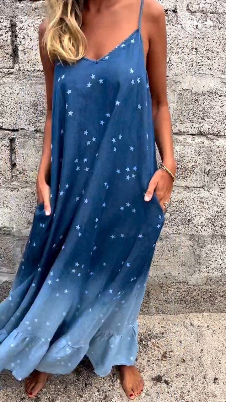 Star Print Gradient Blue Dress