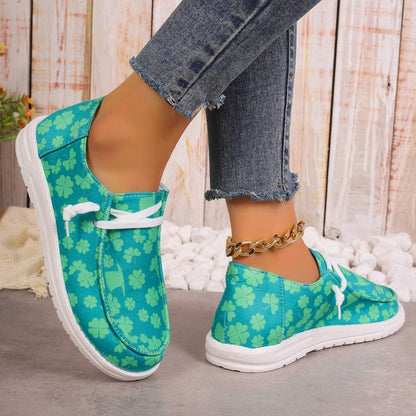 ST. PATRICK'S DAY GREEN CLOVER GRAPHIC CANVAS SHOES