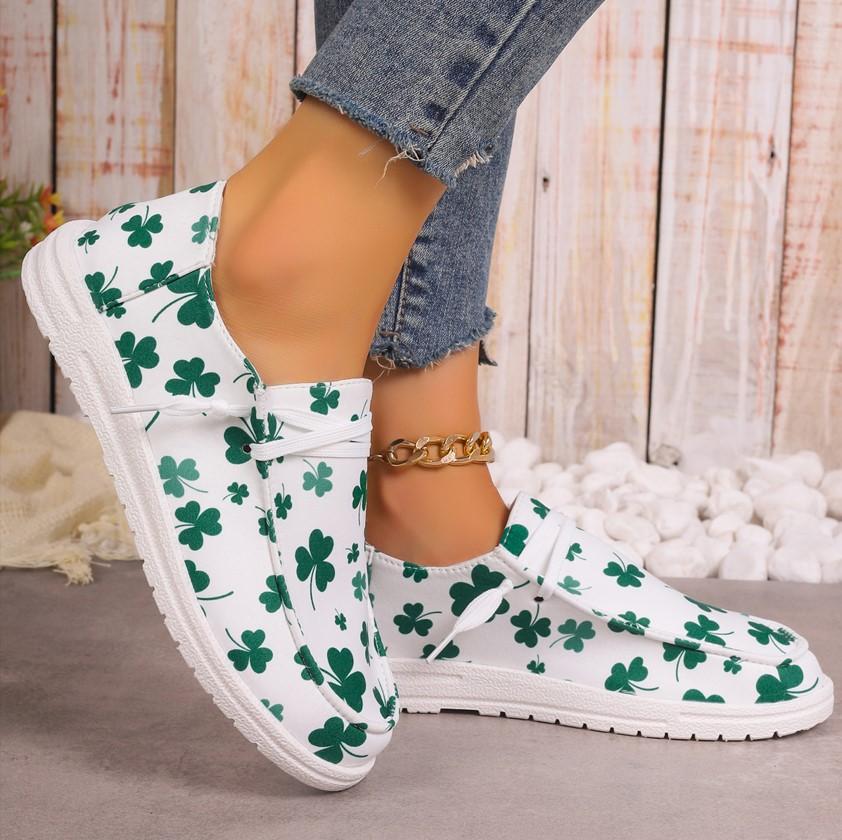 ST. PATRICK'S DAY GREEN CLOVER GRAPHIC CANVAS SHOES