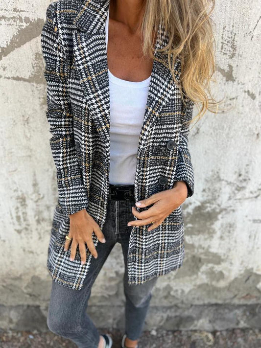 Casual Lapel Plaid Blazer