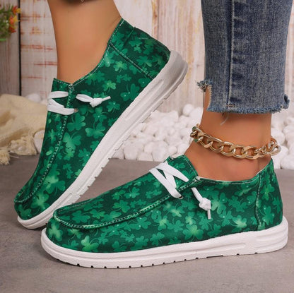 ST. PATRICK'S DAY GREEN CLOVER GRAPHIC CANVAS SHOES