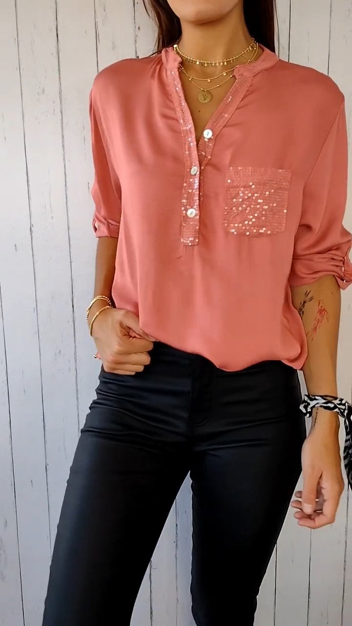 V-neck Sequin Design Top