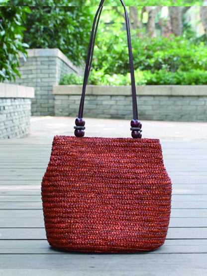 Women's one-shoulder casual beach simple woven bag