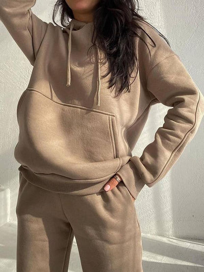 Fleece hooded sweatshirt and trousers two-piece set