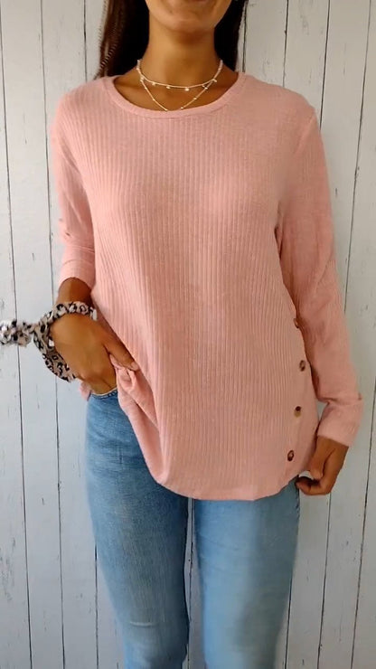 Comfortable Crew Neck Button-down Top