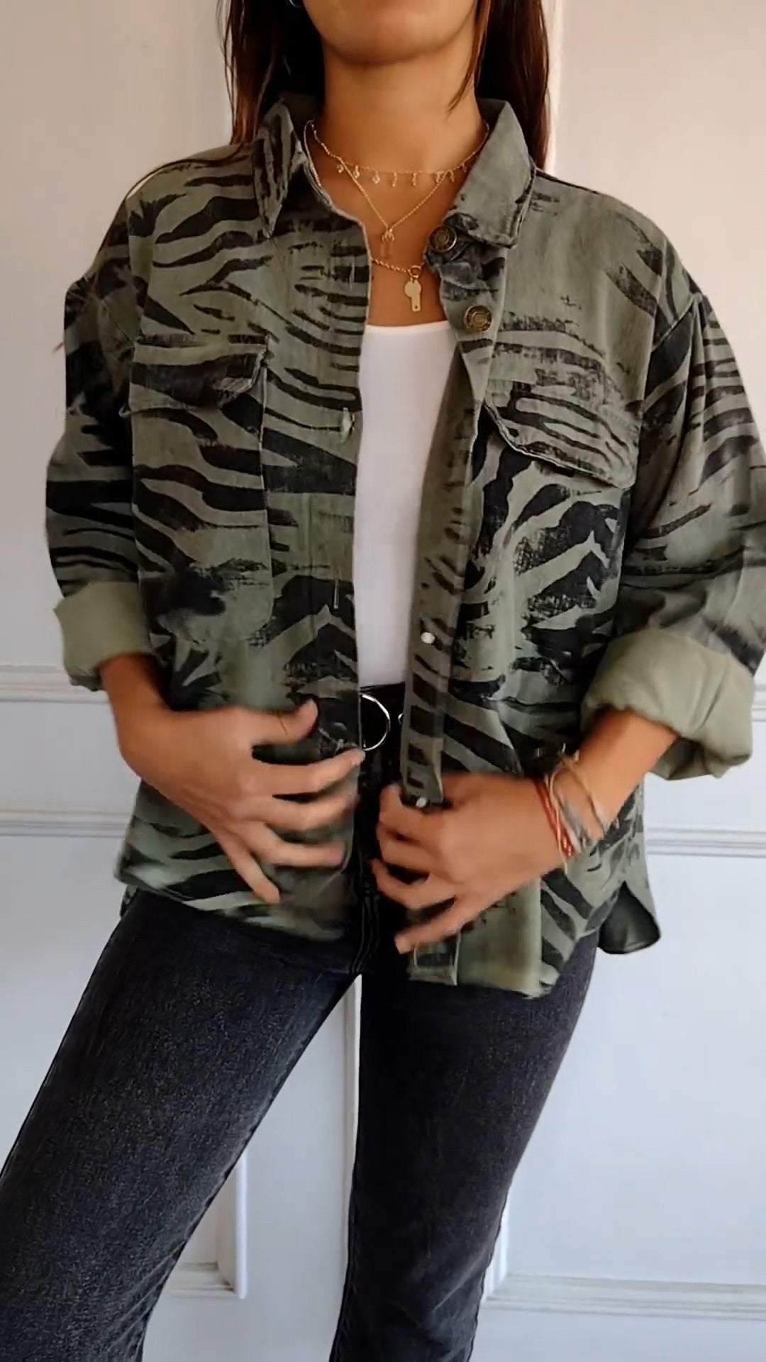 Lapel Single-breasted Printed Denim Jacket