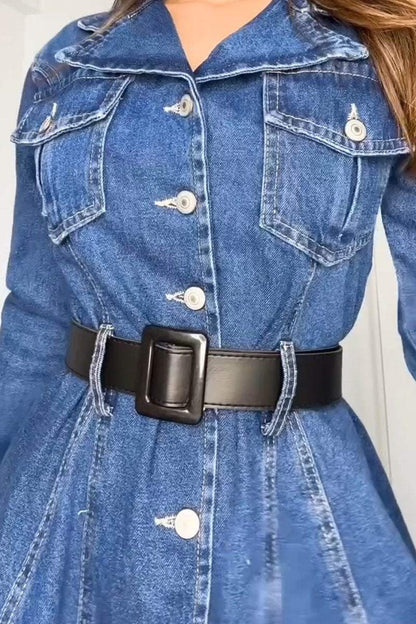 Women's casual denim dress with belt