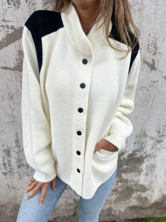 Women's Original Collar Long Sleeve Contrast Color Casual Jacket