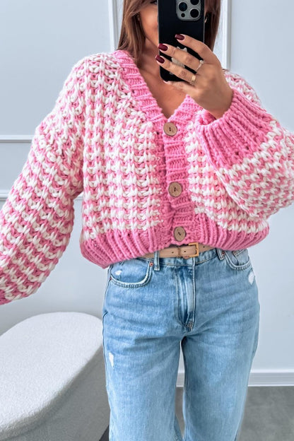 Women's two-tone chunky knit cardigan