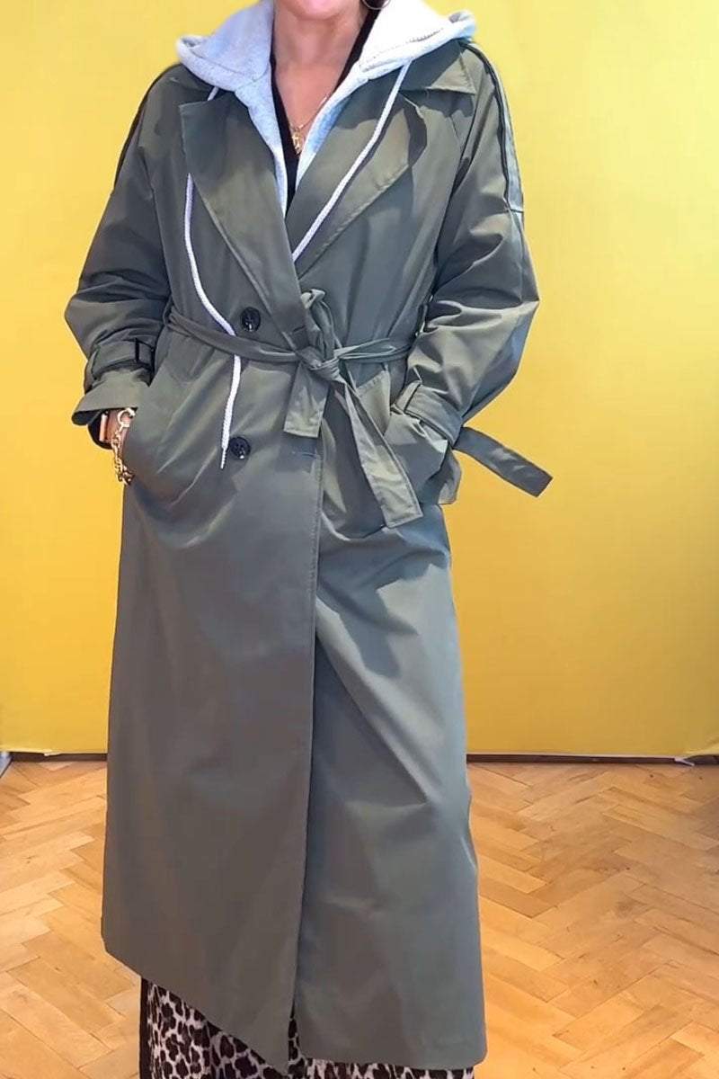 Women's Long-sleeved Hooded Patchwork Trench Coat