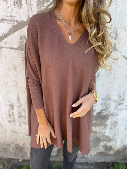 Women's V-neck Long-sleeved Knitted Casual Top