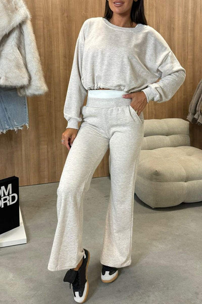 Women's Round Neck Long Sleeve Casual Sweatshirt Suit