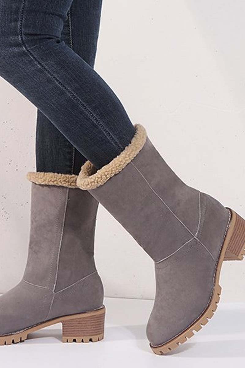 Women's thick heel high heel snow boots women's two-wear plus velvet warm mid-calf boots