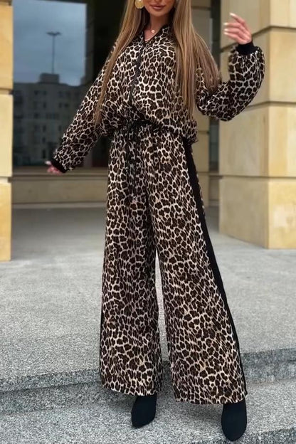 Ladies Casual Leopard Print Contrast Edge Suit