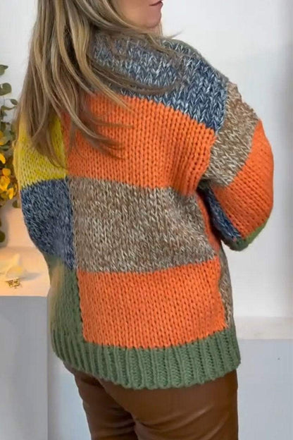 Women's Casual Colorblock Sweater Cardigan