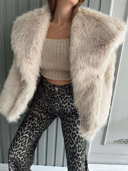 Women's Lapel Long Sleeve Faux Fur Coat