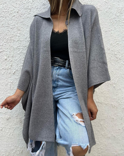 Women's Lapel Solid Color Long Sleeve Cape Jacket