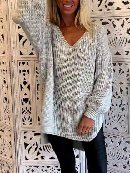 Women's V-neck Solid Color Knitted Top