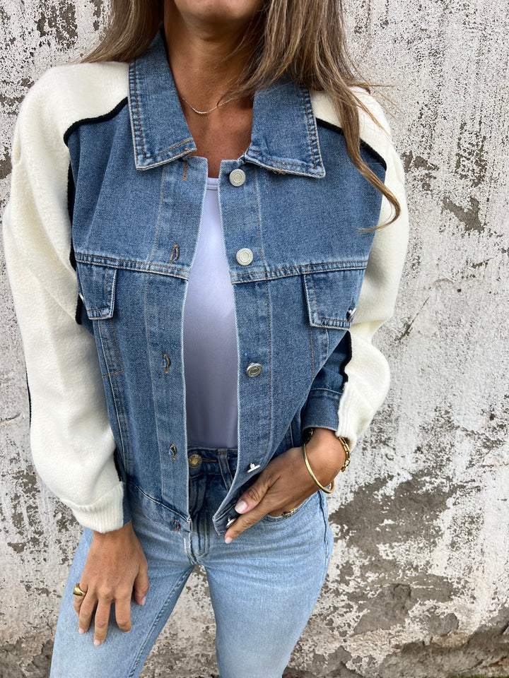 Women's Lapel Long-sleeved Denim Patchwork Jacket