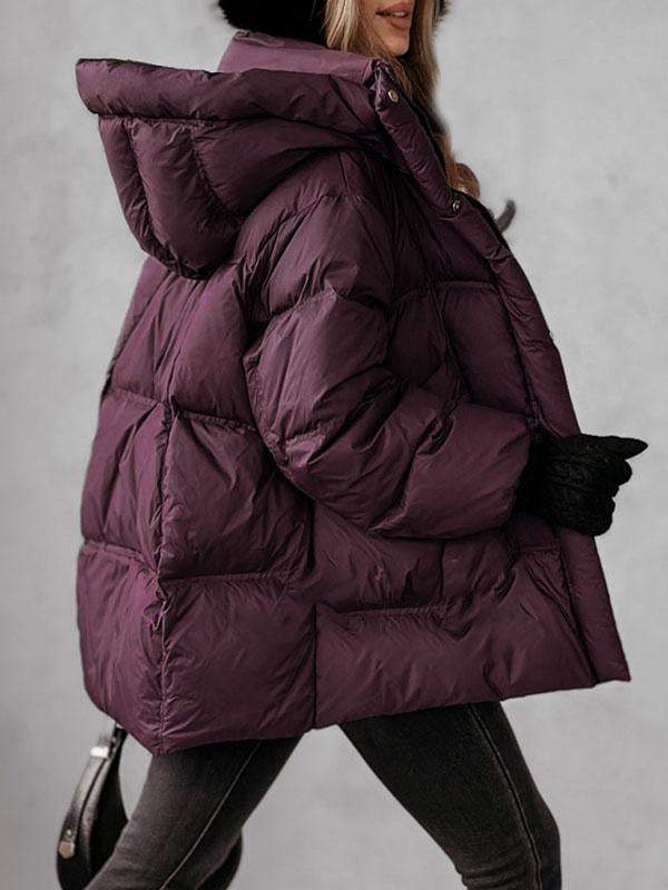 Women's Solid Color Hooded Coat