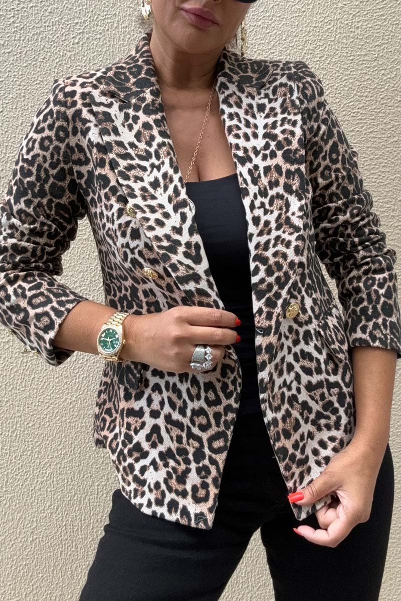 Women's Leopard Double Breasted Blazer