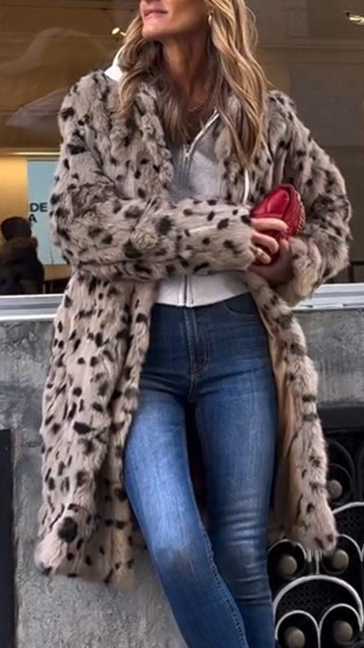 Women's Leopard Print Long Sleeve Overcoat