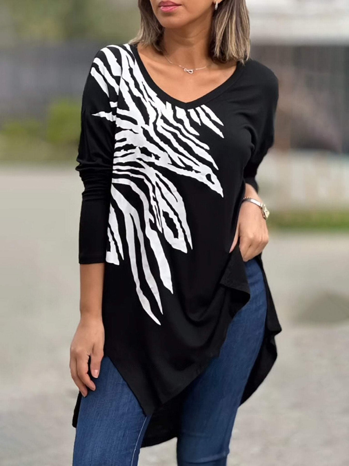 Irregular Printed Long Sleeve T-shirt