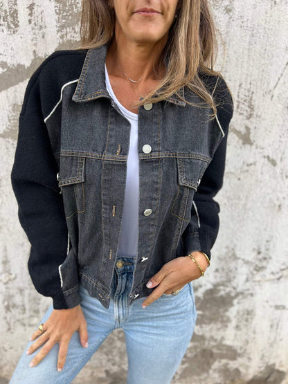 Women's Lapel Long-sleeved Denim Patchwork Jacket