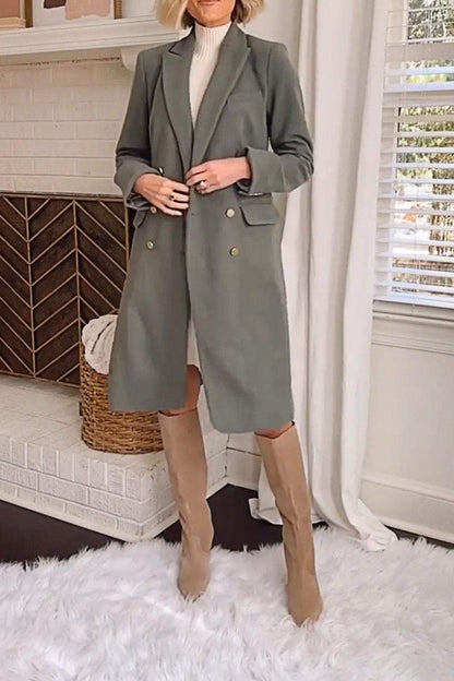 Women's Solid Color Buttoned Mid-length Coat