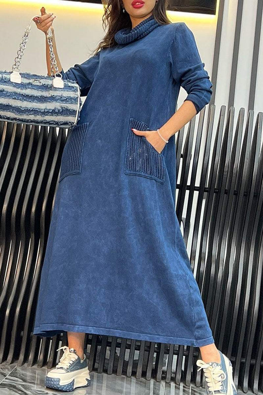 Women's Turtleneck Long Sleeve Patchwork Dress