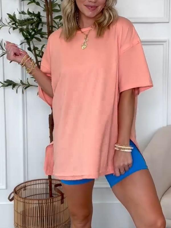 Women's Round Neck Solid Color Short Sleeve Top