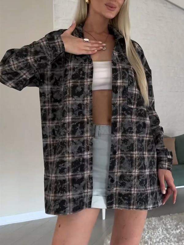 Women's Lapel Single Breasted Plaid Shirt