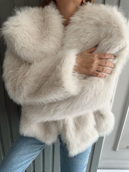 Women's Lapel Long Sleeve Faux Fur Coat