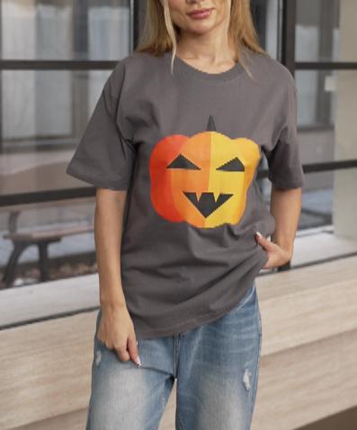 Women's Round Neck Short Sleeve Halloween Print Casual T-shirt