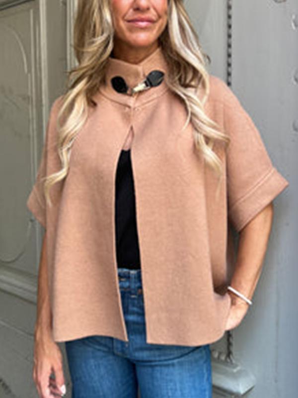 Women's Stand Collar Solid Color Cape Cardigan Jacket