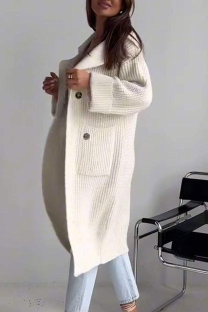 Solid Color Long Sleeve Sweater Long Coat