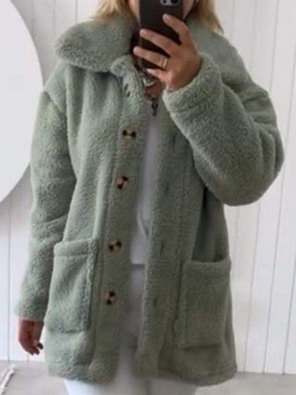 Women's Lapel Plush Long Sleeve Coat