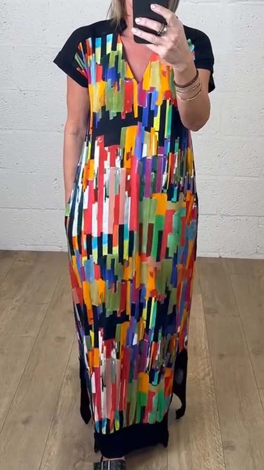 Women's Casual Color Block Print Dress