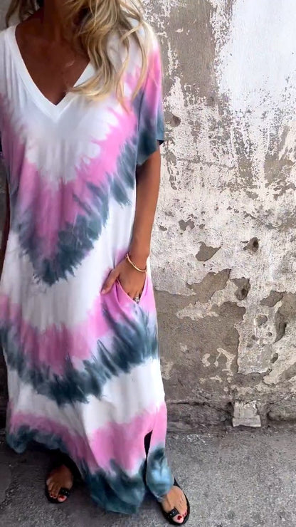 Tie-dye V-neck Long Comfortable Dress