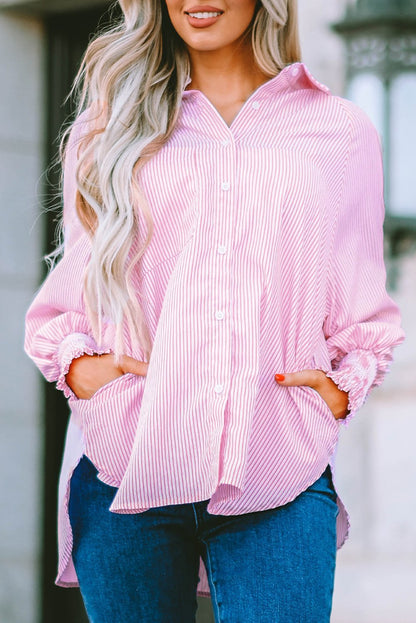 Women's Lapel Long Sleeve Striped Casual Shirt