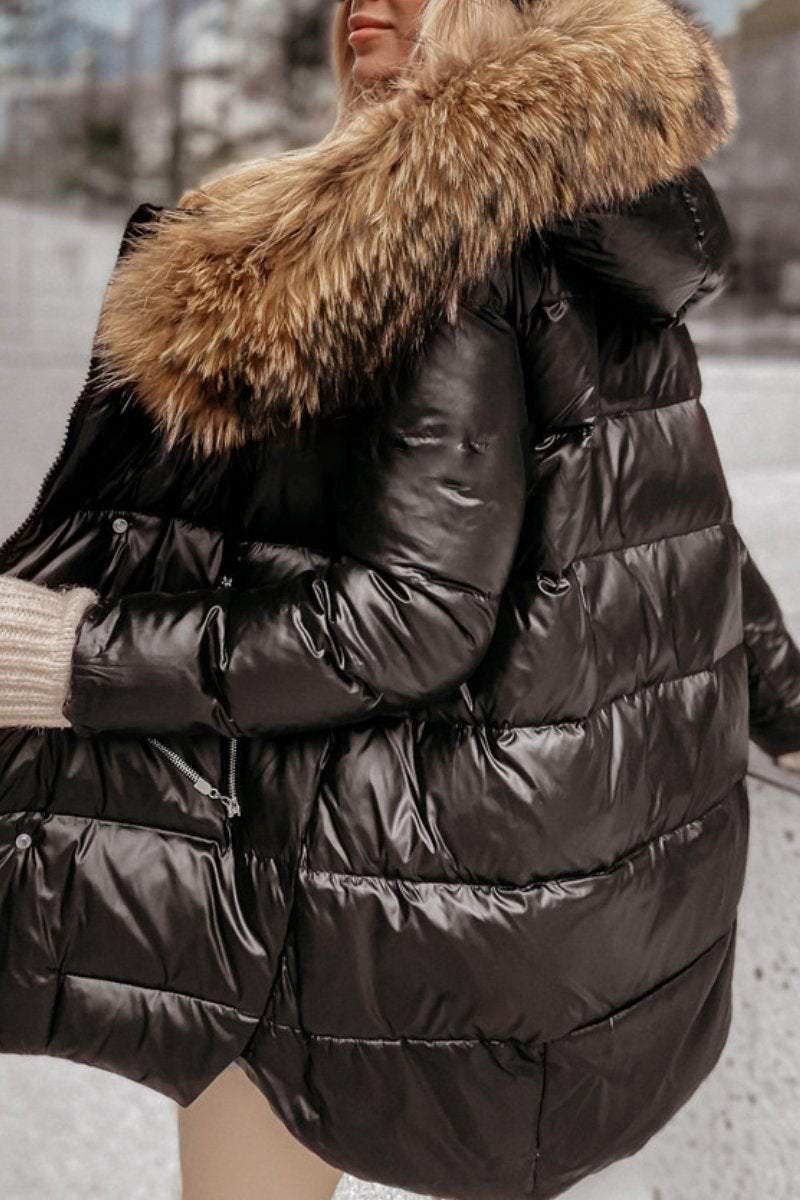 Women's Wool Edged Hat Winter Padded Coat