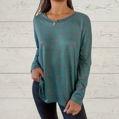 Women's Round Neck Long Sleeve Printed Casual Top