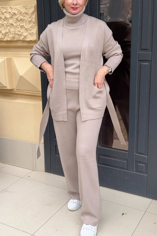 Women's solid color knitted three-piece suit