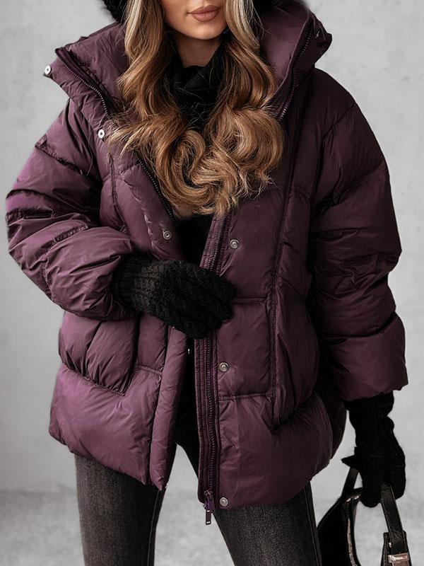 Women's Solid Color Hooded Coat