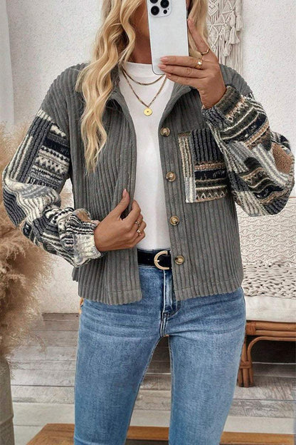 Women's Casual Corduroy Plaid Patchwork Jacket